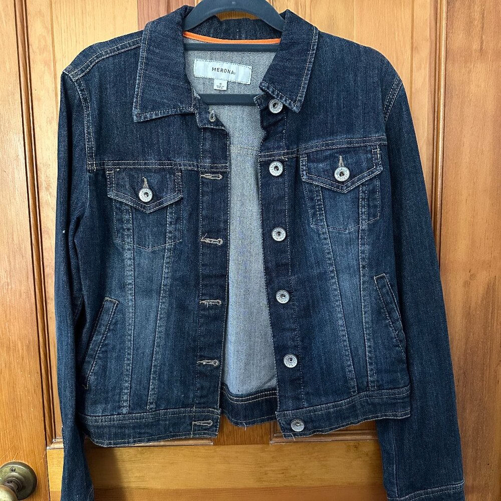 Merona Dark Blue Stretch Denim Jean Jacket - Size Small
